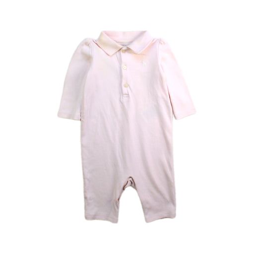 A Pink Long Sleeve Rompers from Ralph Lauren in size 0-3M for girl. (Front View)