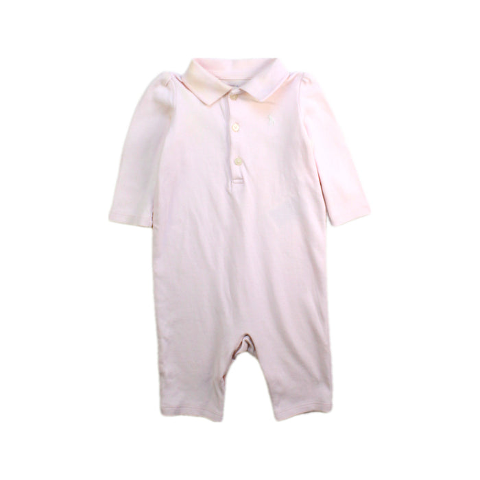A Pink Long Sleeve Rompers from Ralph Lauren in size 0-3M for girl. (Front View)