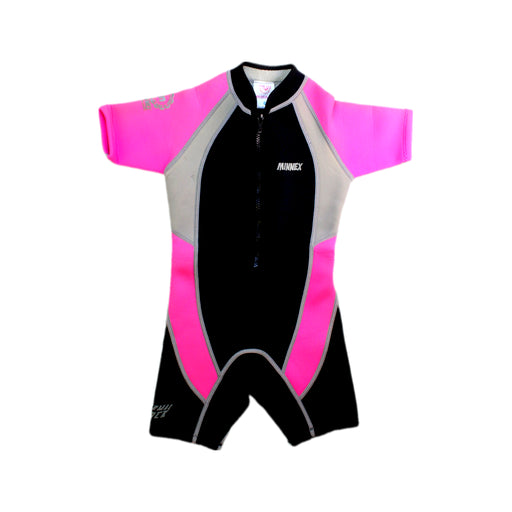 A Black Wetsuits from Minnex in size 4T for girl. (Front View)