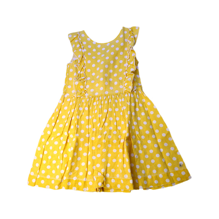 A Yellow Sleeveless Dresses from Petit Bateau in size 8Y for girl. (Front View)