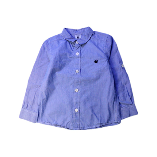 A Blue Long Sleeve Shirts from Petit Bateau in size 4T for boy. (Front View)