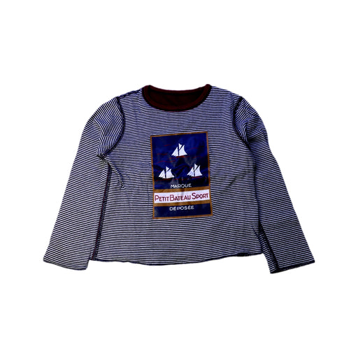 A Navy Long Sleeve T Shirts from Petit Bateau in size 5T for boy. (Front View)