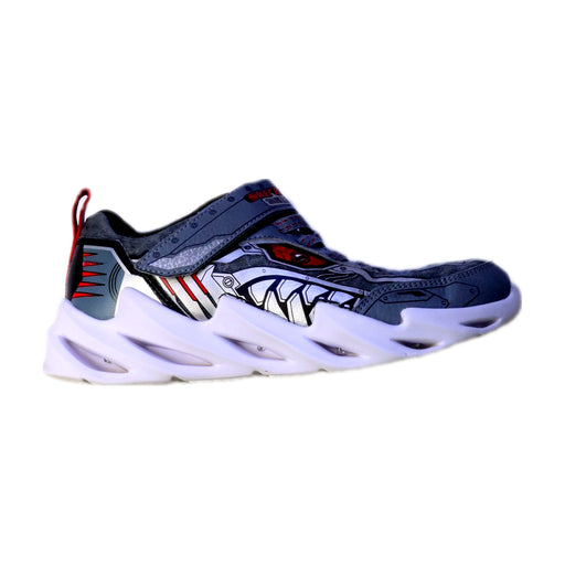 A Grey Sneakers from Skechers in size 10Y for boy. (Front View)