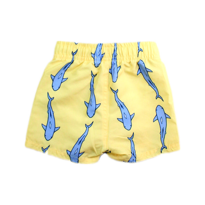 A Yellow Swim Shorts from RuggedButts in size 3-6M for boy. (Back View)