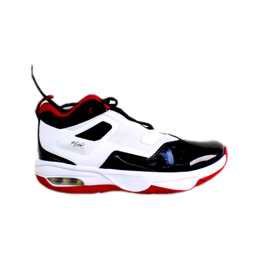 A Black Sneakers from Air Jordan in size 12Y for boy. (Front View)