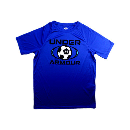 A Blue Short Sleeve T Shirts from Under Armour in size 10Y for boy. (Front View)