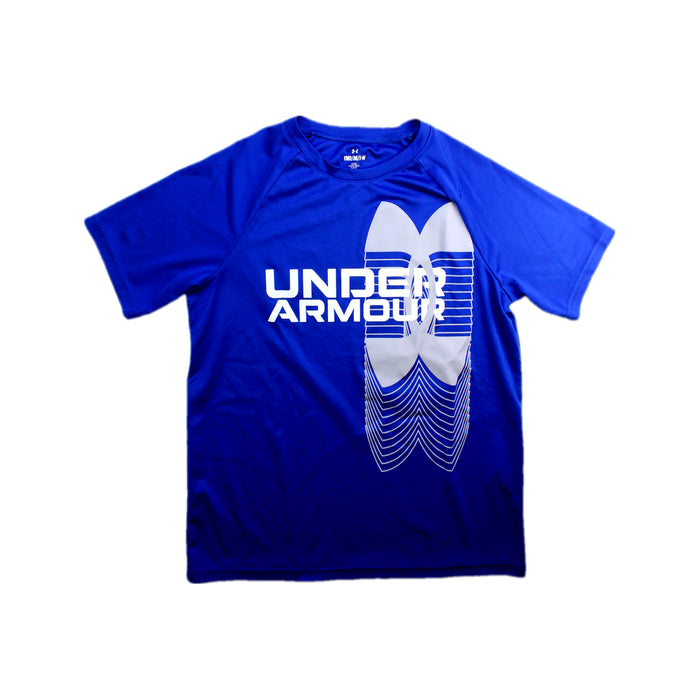 A Blue Short Sleeve T Shirts from Under Armour in size 10Y for boy. (Front View)
