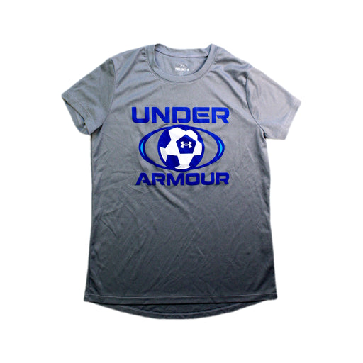 A Grey Short Sleeve T Shirts from Under Armour in size 10Y for girl. (Front View)