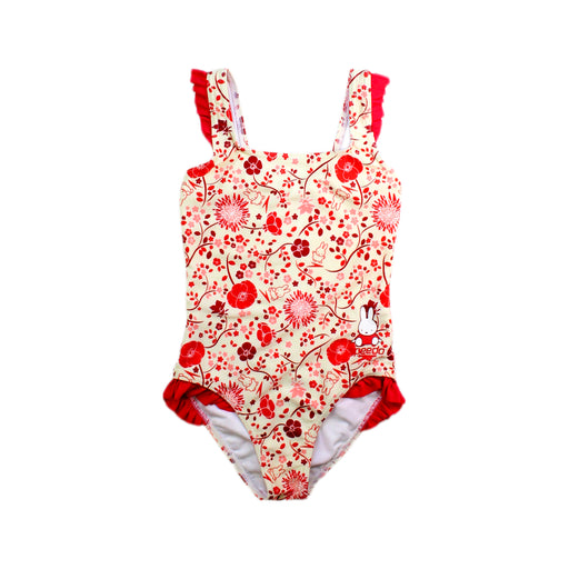 A Red Swimsuits from Speedo in size 7Y for girl. (Front View)