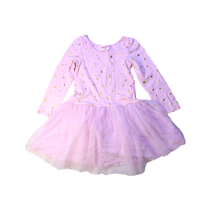 A Pink Long Sleeve Dresses from Seed in size 4T for girl. (Front View)