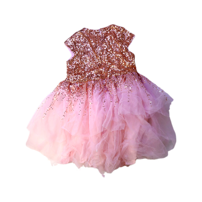 A Pink Sleeveless Dresses from Seed in size 6T for girl. (Back View)