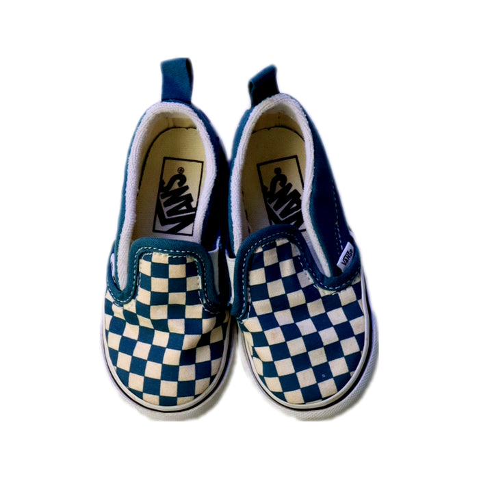 A Blue Slip Ons from Vans in size 18-24M for boy. (Back View)