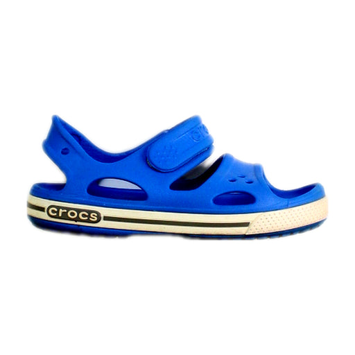 A Blue Sandals from Crocs in size 5T for neutral. (Front View)