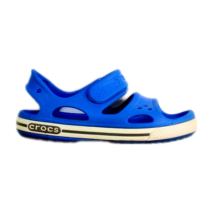 A Blue Sandals from Crocs in size 5T for neutral. (Front View)