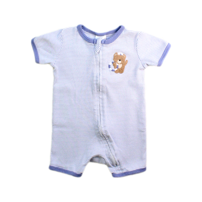 A Blue Short Sleeve Rompers from Bebe Organic in size 0-3M for boy. (Front View)
