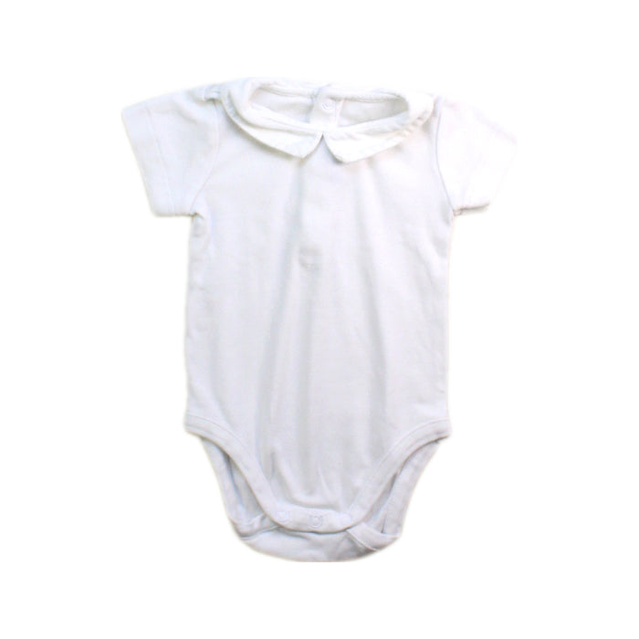 A White Short Sleeve Bodysuits from Jacadi in size 0-3M for boy. (Front View)