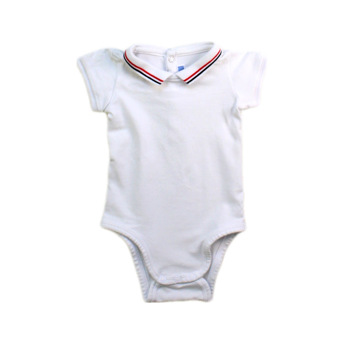 A White Short Sleeve Bodysuits from Jacadi in size 0-3M for boy. (Front View)