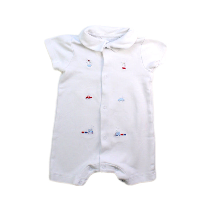 A White Short Sleeve Rompers from The Little White Company in size 0-3M for boy. (Front View)