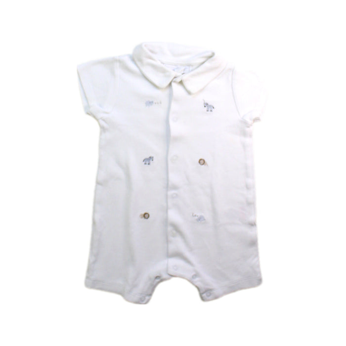 A White Short Sleeve Rompers from The Little White Company in size 3-6M for boy. (Front View)