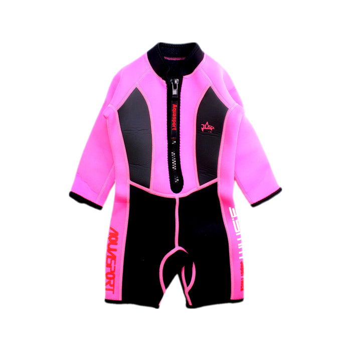 A Pink Wetsuits from Aquasport in size 2T for girl. (Front View)