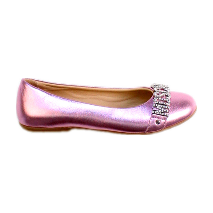 A Pink Flats from Moschino in size 6T for girl. (Front View)