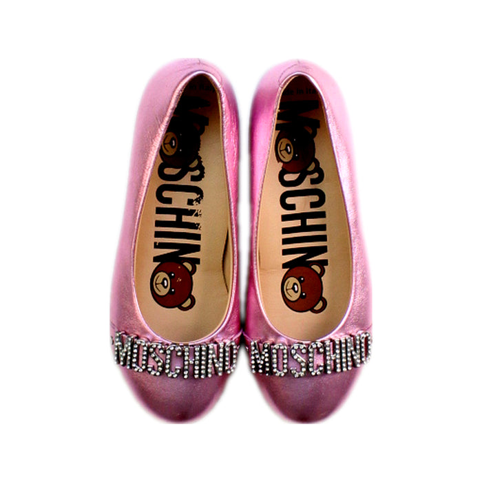 A Pink Flats from Moschino in size 6T for girl. (Back View)