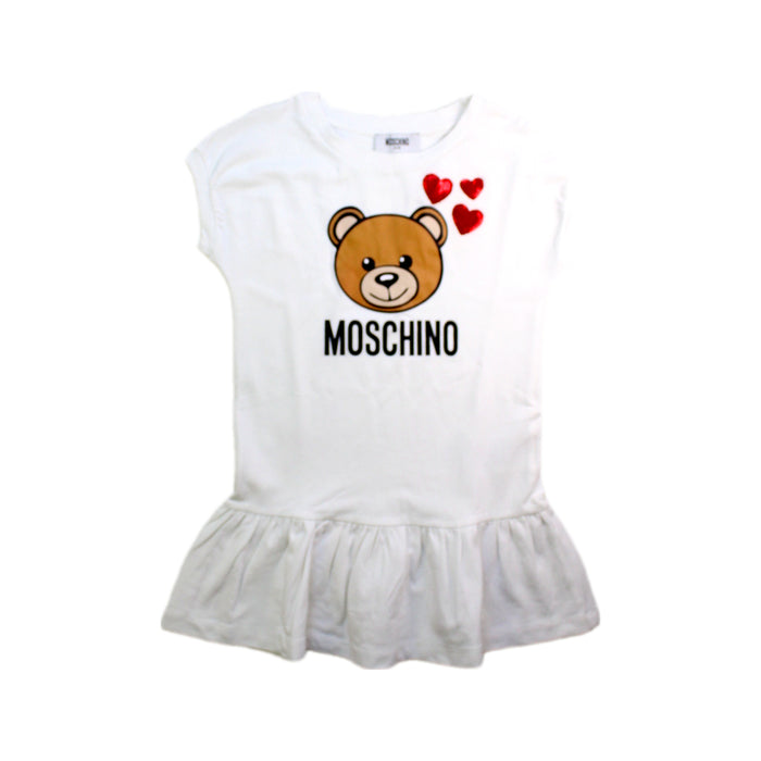 A White Short Sleeve Dresses from Moschino in size 4T for girl. (Front View)