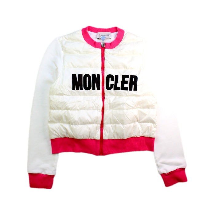 A White Puffer/Quilted Jackets from Moncler in size 8Y for girl. (Front View)