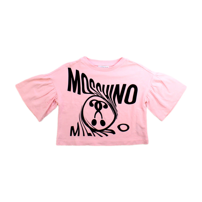 A Pink Short Sleeve T Shirts from Moschino in size 4T for girl. (Front View)