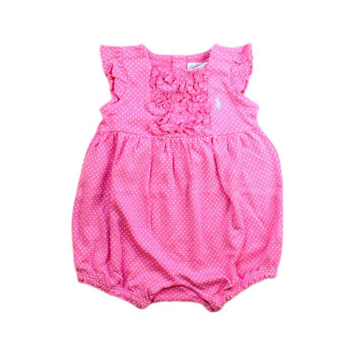 A Pink Sleeveless Rompers from Ralph Lauren in size 0-3M for girl. (Front View)