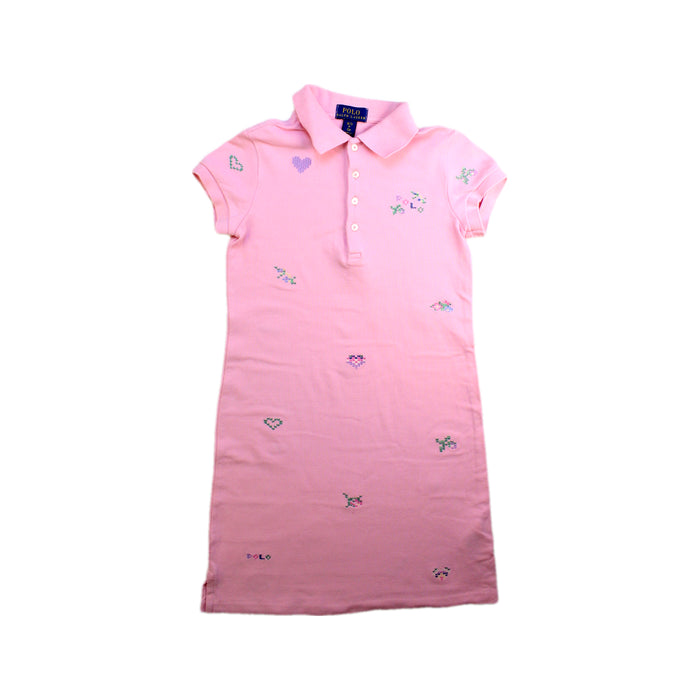 A Pink Short Sleeve Dresses from Polo Ralph Lauren in size 7Y for girl. (Front View)