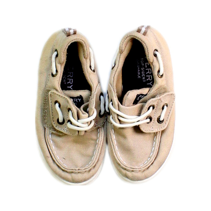 A Beige Slip Ons from Sperry in size 18-24M for boy. (Back View)