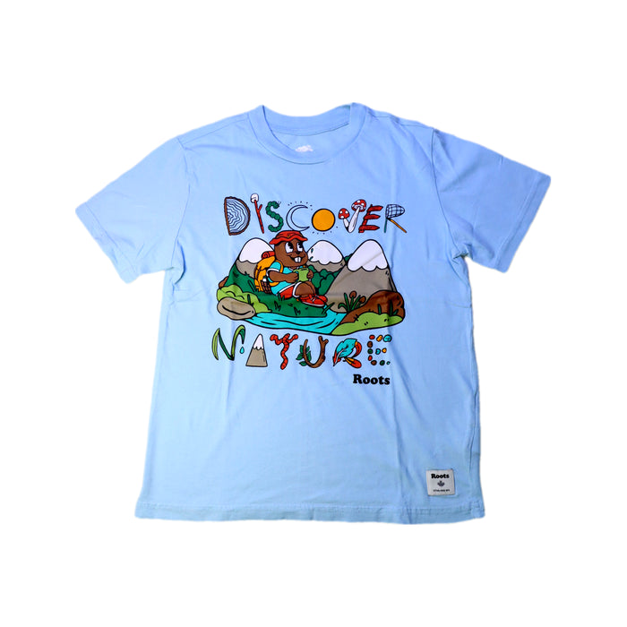 A Blue Short Sleeve T Shirts from Roots in size 7Y for boy. (Front View)