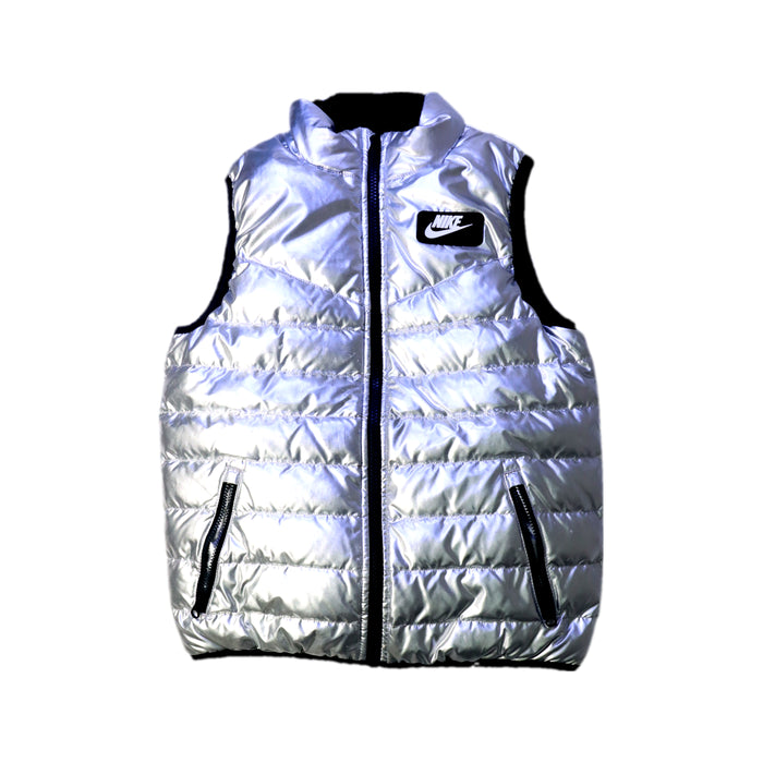 A Silver Outerwear Vests from Nike in size 7Y for neutral. (Front View)