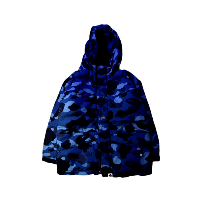 A Blue Puffer/Quilted Jackets from Bape by A Bathing Ape in size 7Y for boy. (Front View)