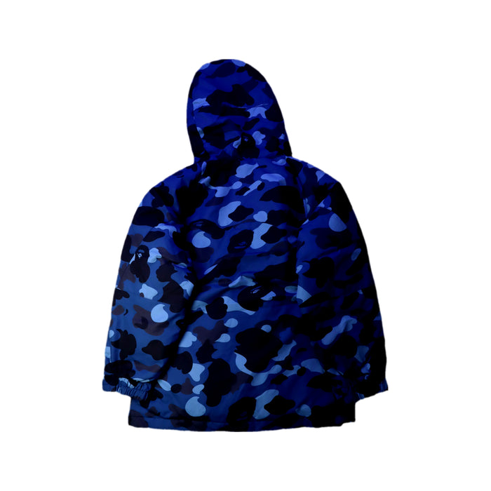 A Blue Puffer/Quilted Jackets from Bape by A Bathing Ape in size 7Y for boy. (Back View)