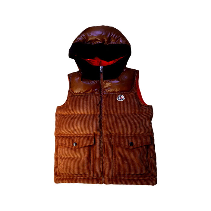 A Brown Outerwear Vests from Moncler in size 10Y for neutral. (Front View)