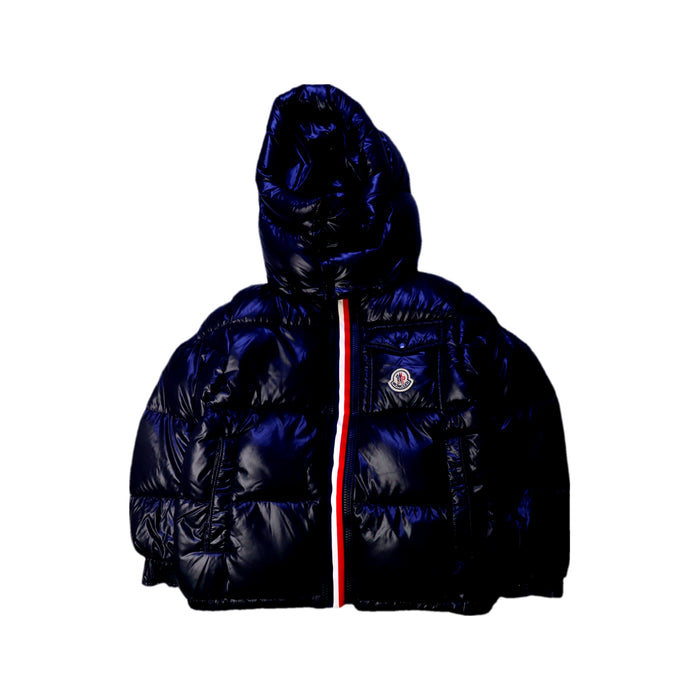 A Navy Puffer/Quilted Jackets from Moncler in size 8Y for neutral. (Front View)