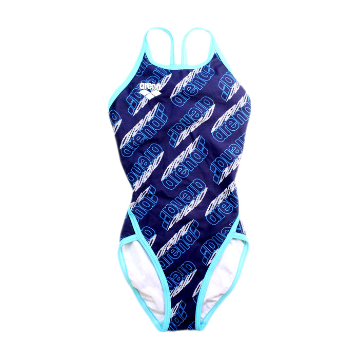 A Blue Swimsuits from Arena in size 7Y for girl. (Front View)