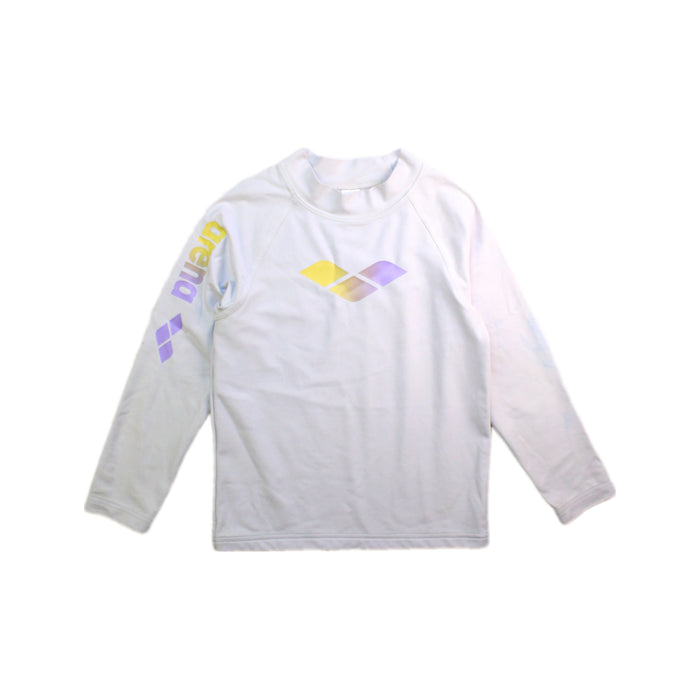 A White Rash Guards from Arena in size 5T for girl. (Front View)