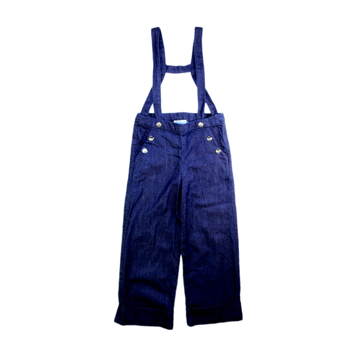 A Navy Long Overalls from Jacadi in size 6T for girl. (Front View)