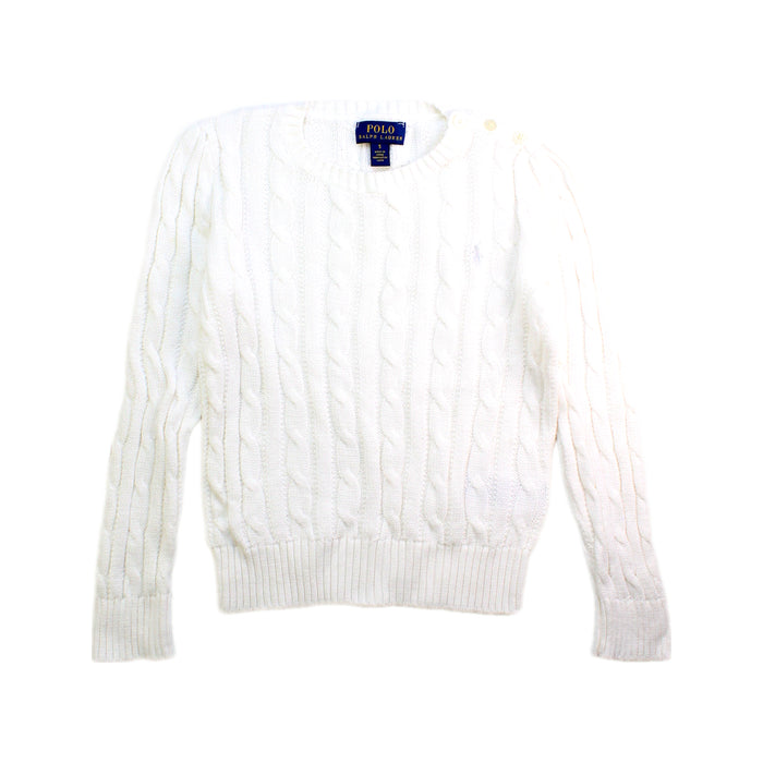 A White Knit Sweaters from Polo Ralph Lauren in size 5T for girl. (Front View)