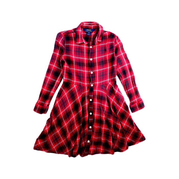 A Red Long Sleeve Dresses from Polo Ralph Lauren in size 6T for girl. (Front View)