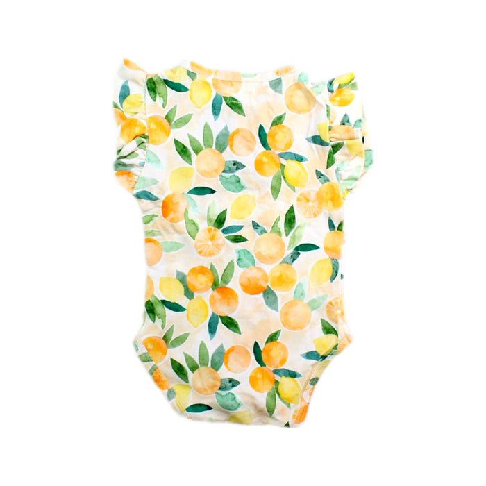 A Yellow Short Sleeve Bodysuits from Snuggle Hunny in size 0-3M for girl. (Back View)