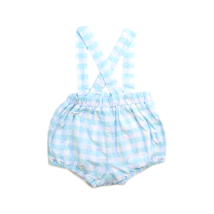 A Blue Overall Shorts from Jacadi in size 0-3M for girl. (Back View)
