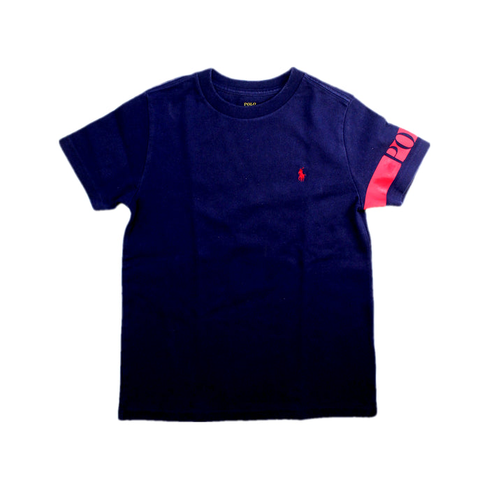 A Navy Short Sleeve T Shirts from Polo Ralph Lauren in size 7Y for boy. (Front View)
