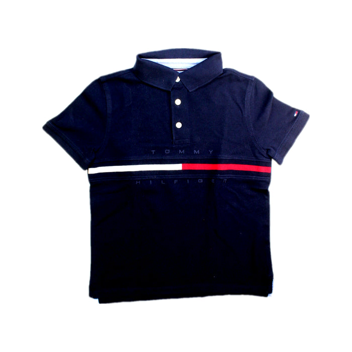 A Navy Short Sleeve Polos from Tommy Hilfiger in size 8Y for boy. (Front View)