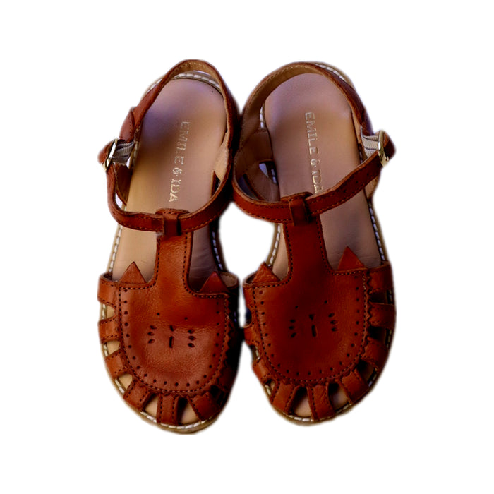 A Brown Sandals from Emile et Ida in size 6T for girl. (Back View)