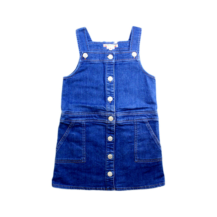 A Blue Overall Dresses from Bonpoint in size 6T for girl. (Front View)