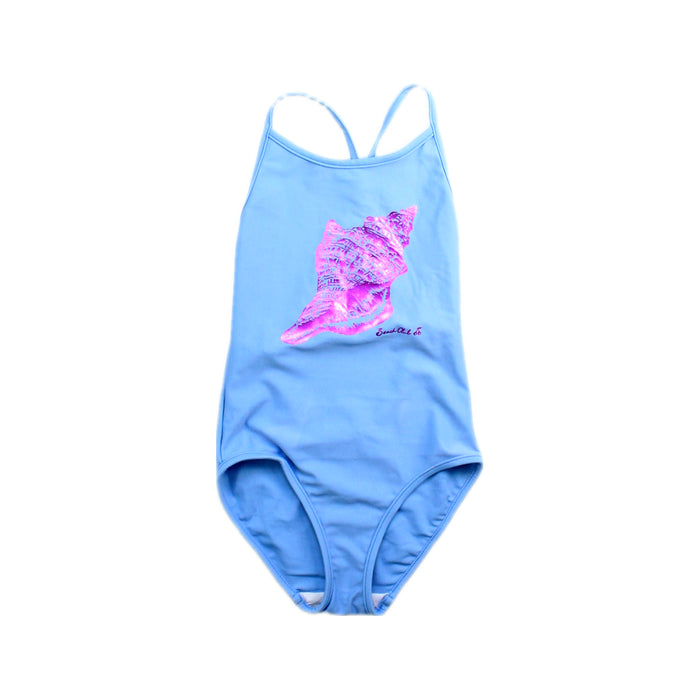 A Blue Swimsuits from Bonpoint in size 4T for girl. (Front View)